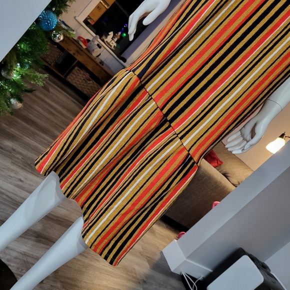 Zara| Dress Striped Crepe Asymmetric Hem Short Sleeves - Picture 4 of 9